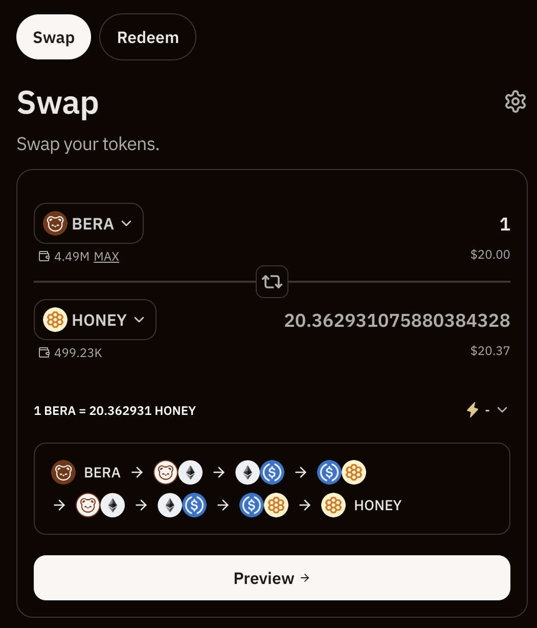 BeraSwap Swaps Modal