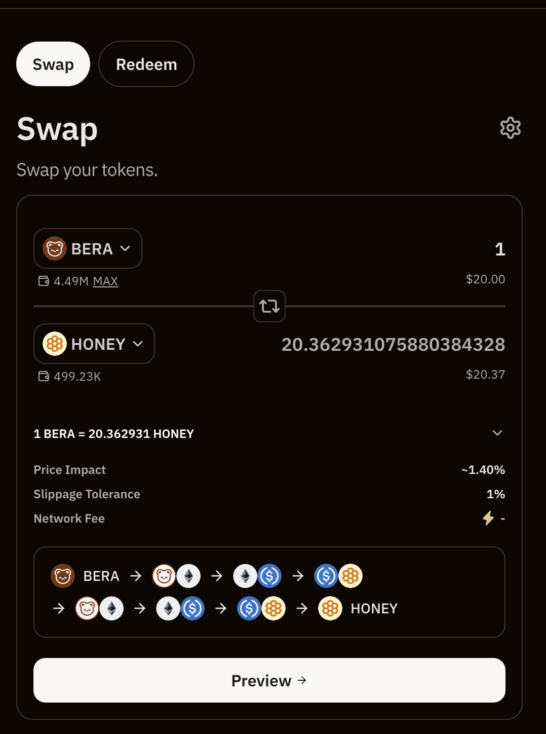 BeraSwap Swaps Modal